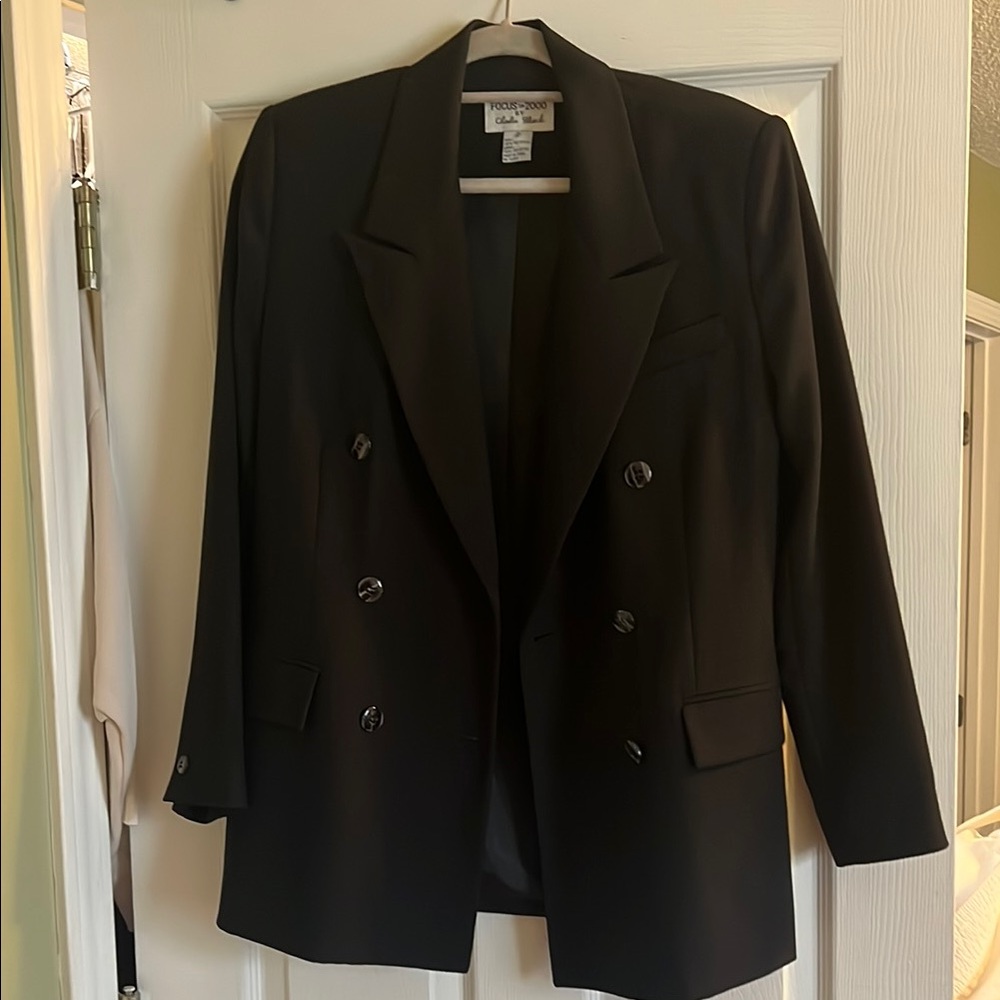 Focus 2000 by Charles Gleuck Chic Black Double-Breasted Blazer